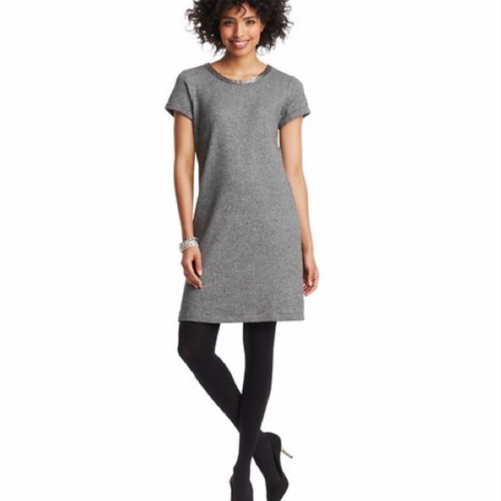 LOFT Gray Beaded Neckline Dress (Size Small)